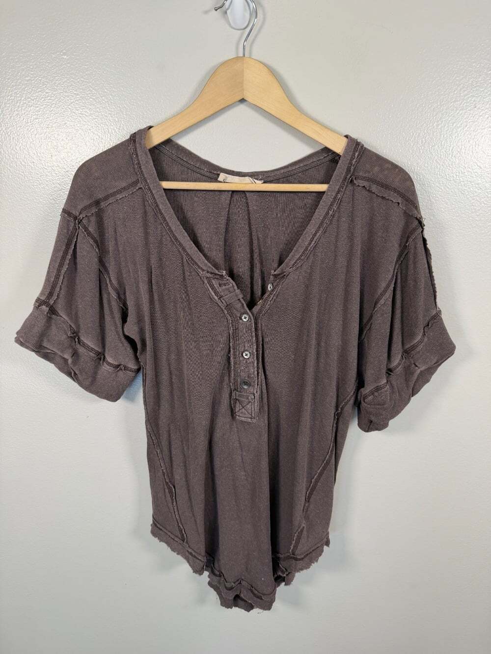 Free People We The Free Heritage Henley Top XS Short Sleeve Slouchy Cocoa Brown